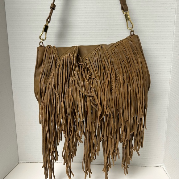 Elizabeth and James Handbags - Elizabeth and James Fringe 100% Leather Crossbody Tan Camel Purse Bobo Artsy